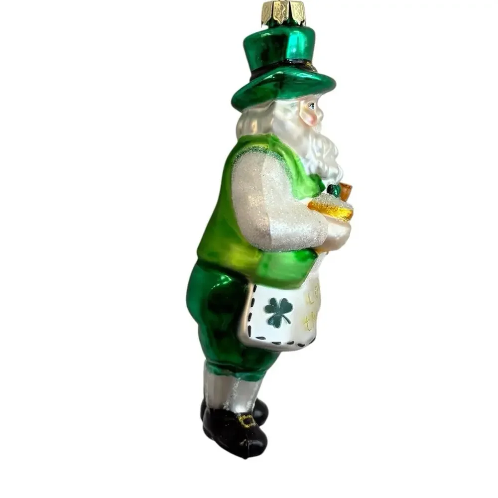 Love The Irish Santa Barkeep Green White Gold‎ Pints Beer Christmas Ornament